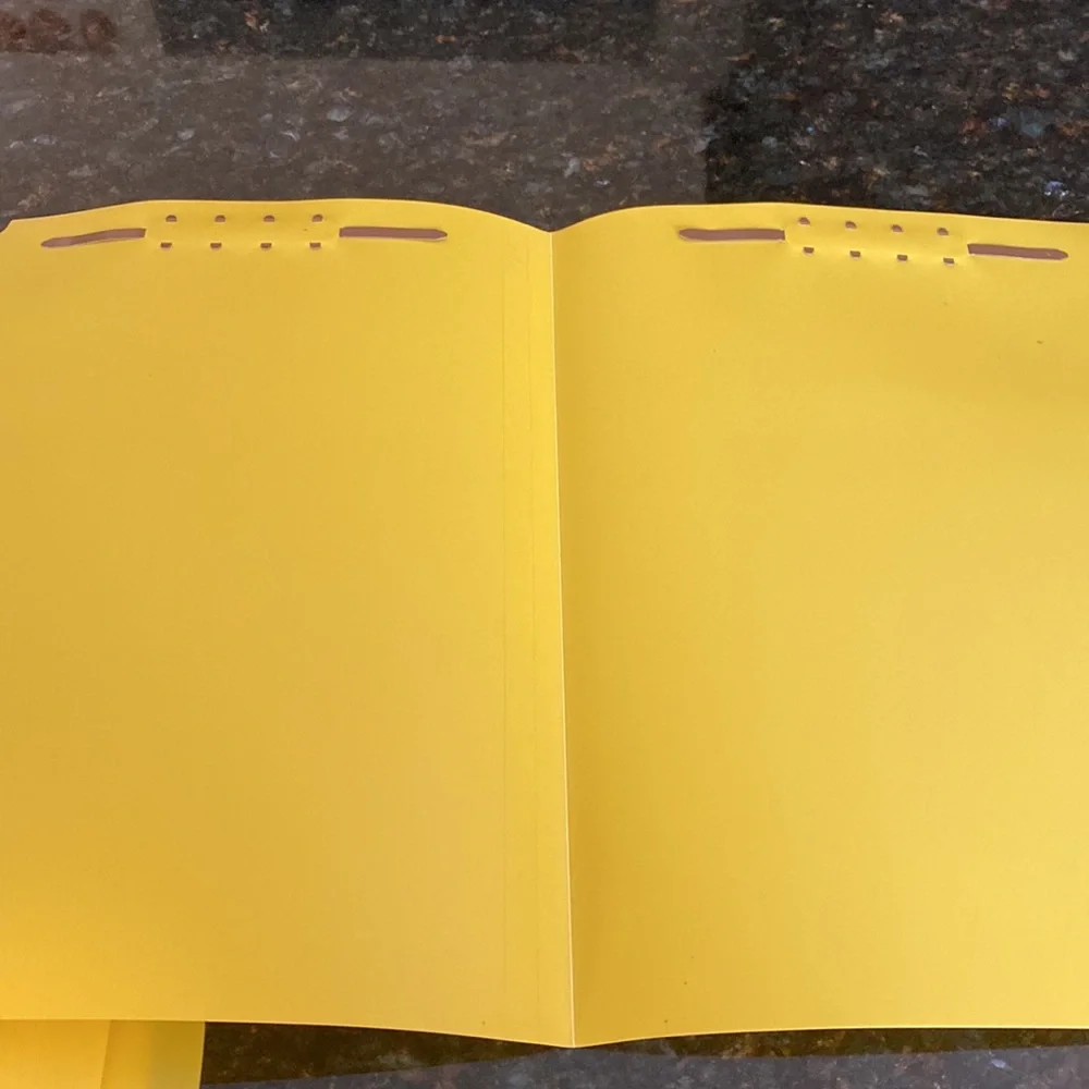 NWOT Bundle of 40 yellow plastic, first cut letter folders with clasps